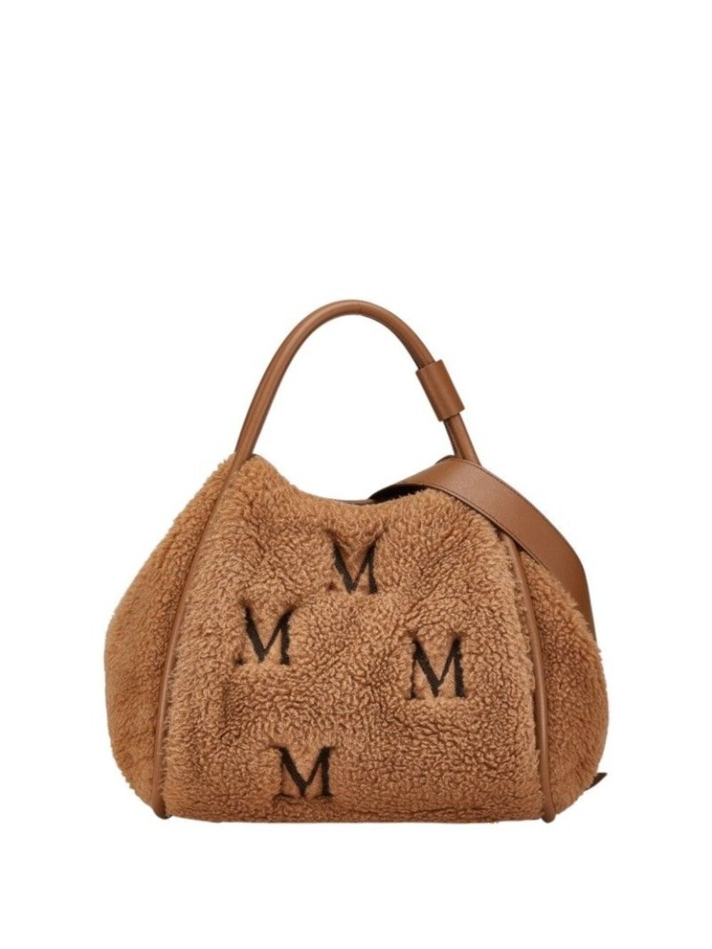 Max Mara Marine Teddy Bear Shopping 2-Way Shoulder Bag Brown Fur Leather